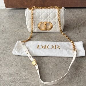 Dior Cream Quilted Shoulder Bag with Gold Chain